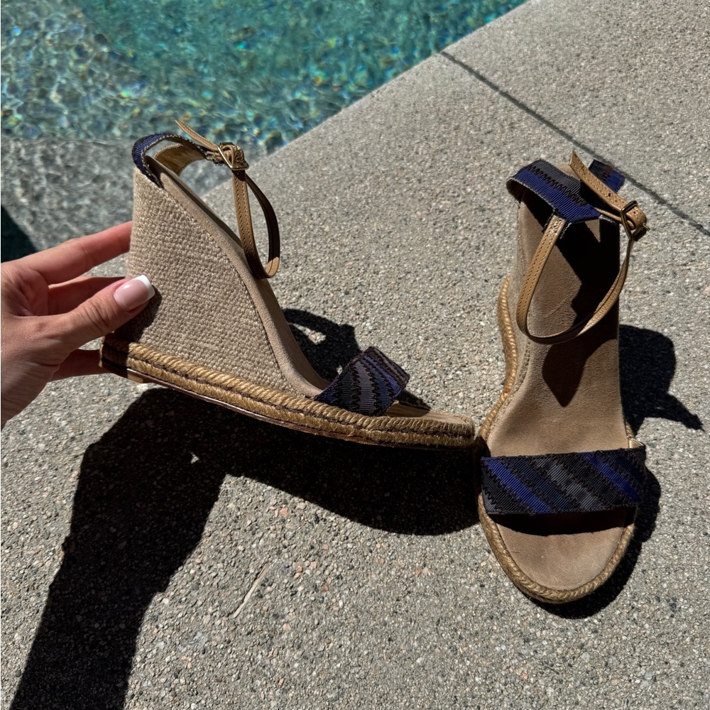 Marc Jacobs brown & navy patterned wedges- size 37 - cute summer style